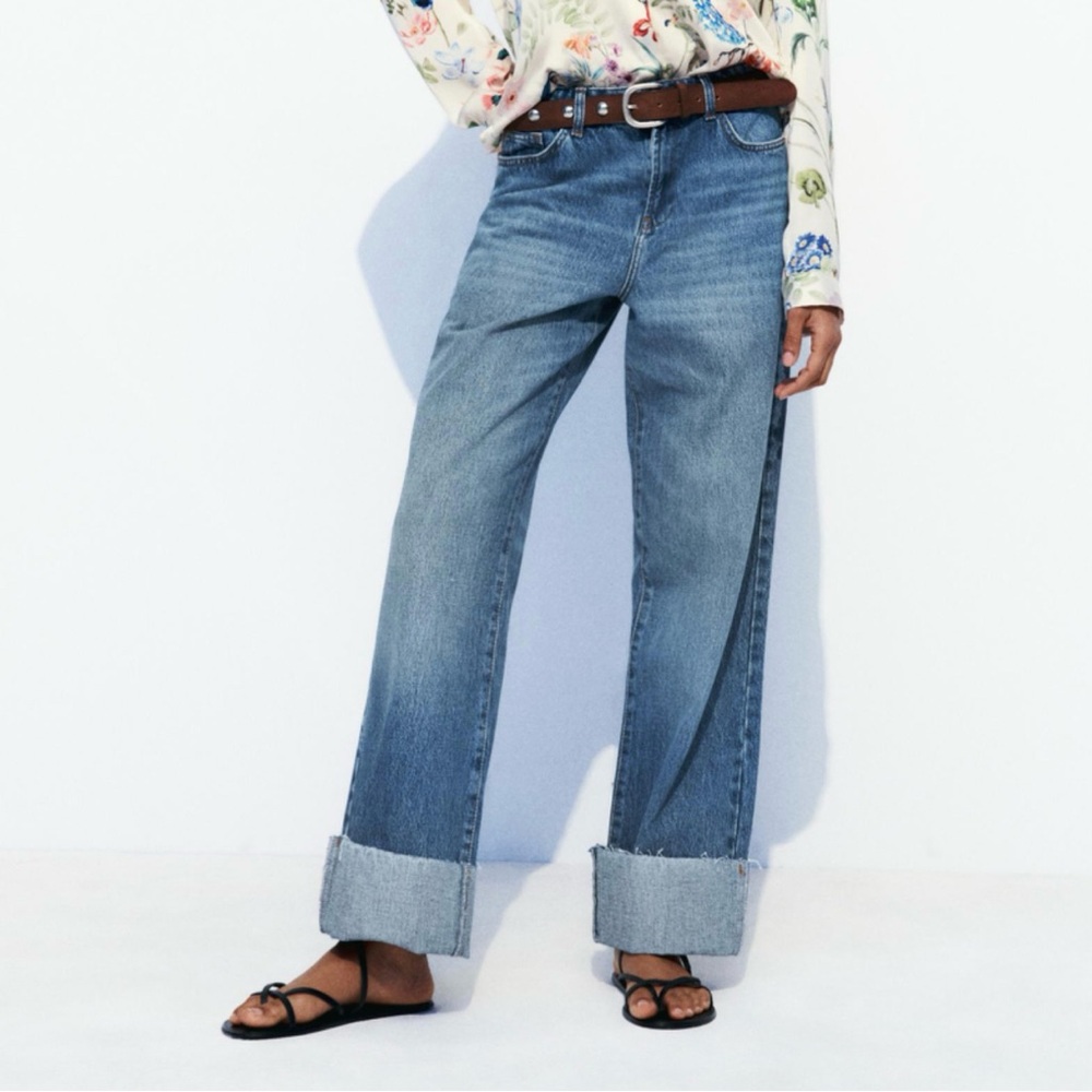 Zara Denim Flare Jeans with Cuffed Hem